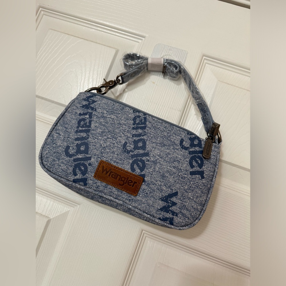 Wrangler Printing Shoulder Bags for Women Cluth Tote Handbag 90s Retro blue